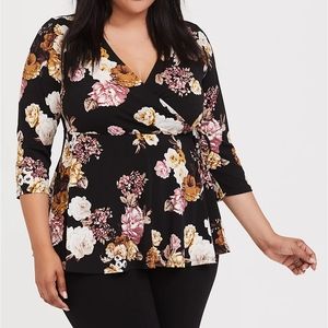 Black Floral Wrap Shirt
